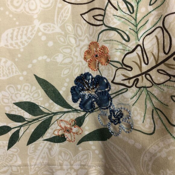 Alfred Dunner Floral Embroidered Top XL Square Neckline Short Sleeve Beaded - Picture 5 of 9